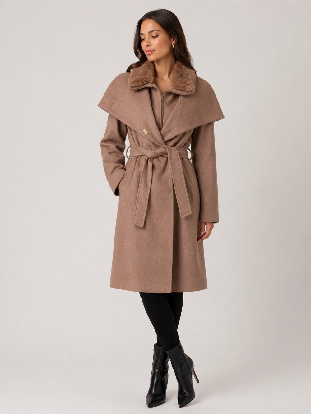Sam Edelman Faux Fur Trim Coat in Camel